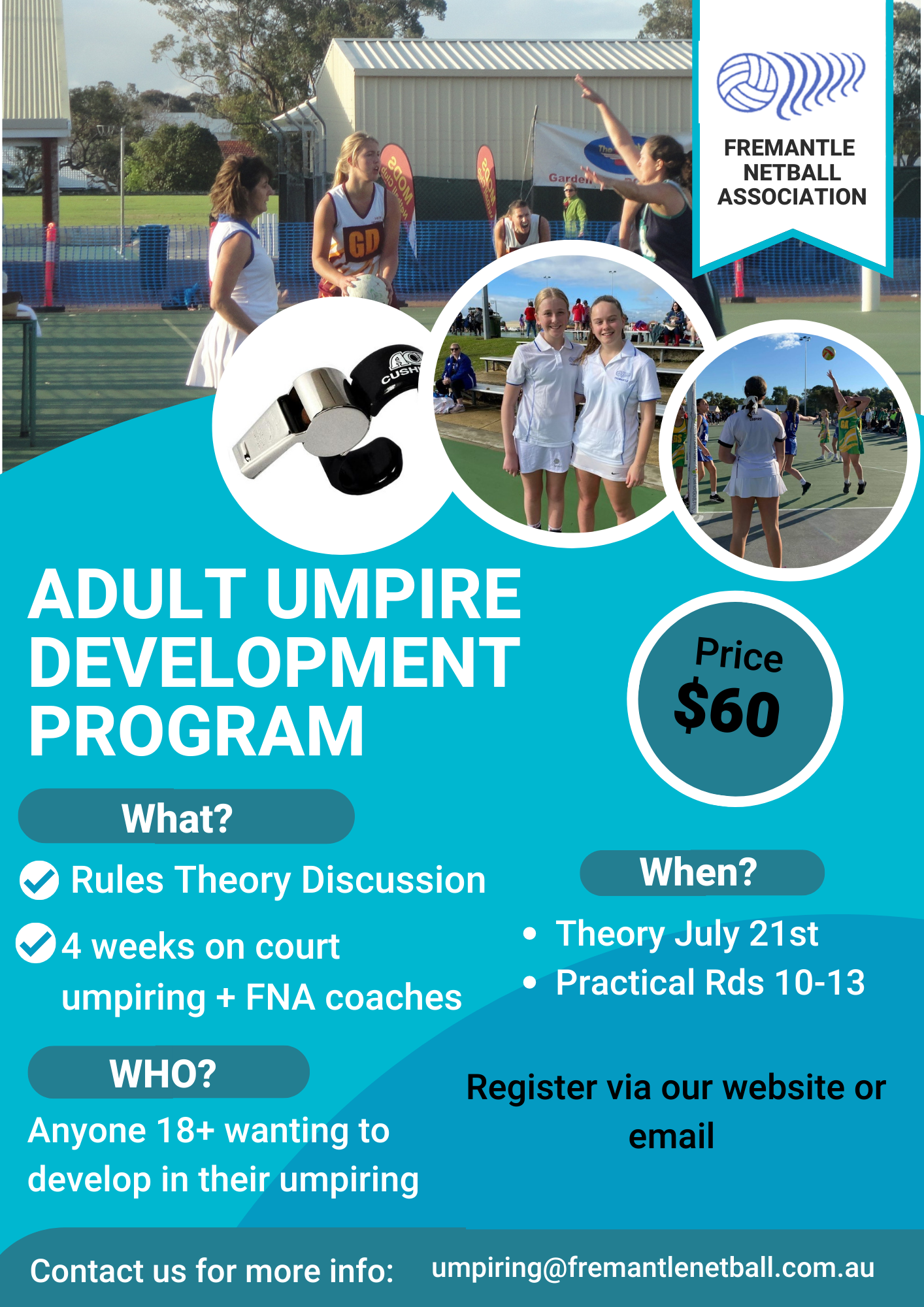 Adult umpire Development Program Flyer: Register for the program at; https://forms.gle/dLaYczLL9BdFuzvM9